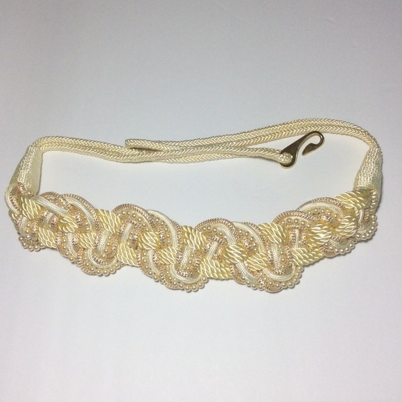 Gold Ivory Pearl Knot Cummerbund Boho Obi Belt NWOT - Picture 2 of 6